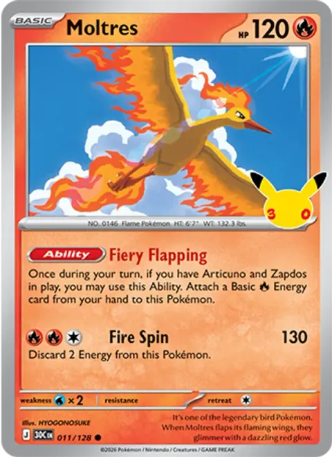 Moltres 30TH 011 기본판 영어판 카드 이미지