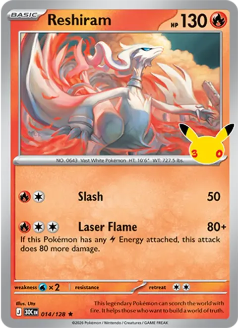 Reshiram 30TH 014 기본판 영어판 카드 이미지