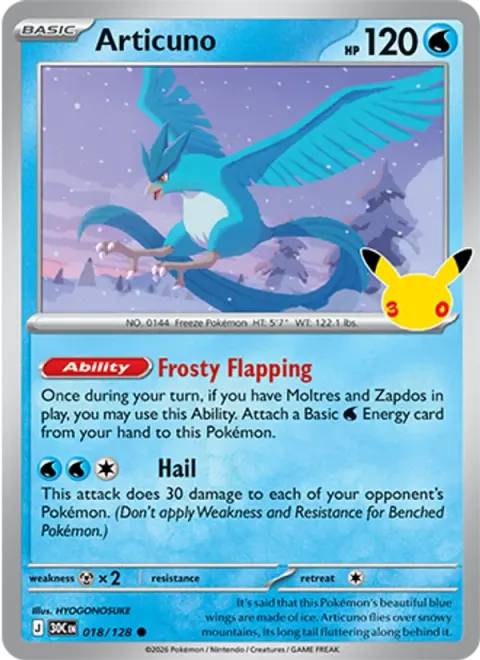 Articuno 30TH 018 기본판 영어판 카드 이미지