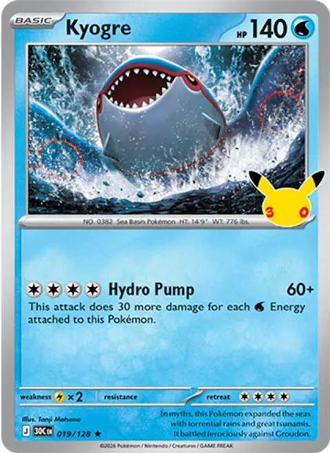 Kyogre 30TH 019 기본판 영어판 카드 이미지