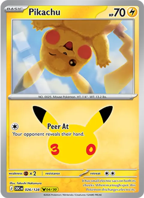 Pikachu 30TH 026 기본판 영어판 카드 이미지