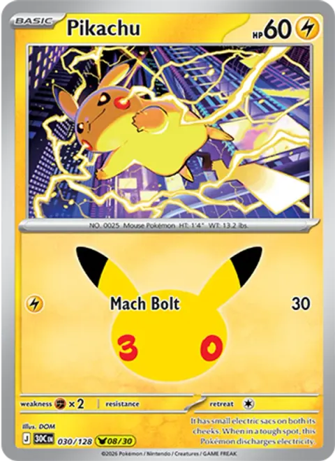 Pikachu 30TH 030 기본판 영어판 카드 이미지
