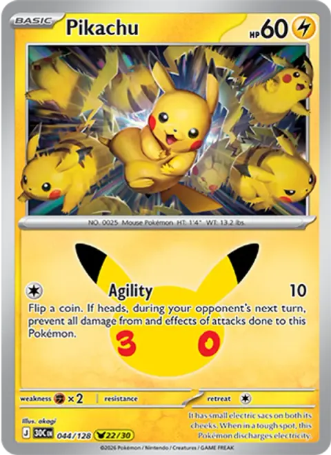 Pikachu 30TH 044 기본판 영어판 카드 이미지