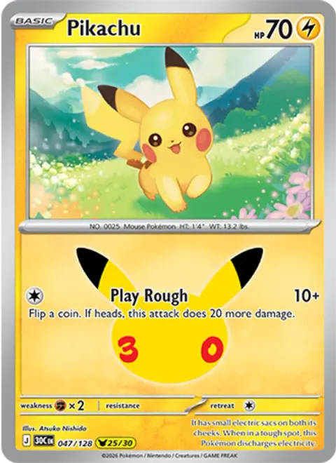 Pikachu 30TH 047 기본판 영어판 카드 이미지