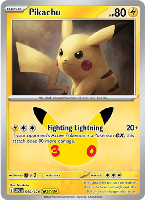 Pikachu 30TH 049 기본판 영어판 카드 이미지