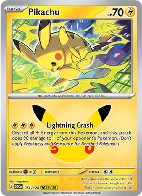 Pikachu 30TH 051 기본판 영어판 카드 이미지