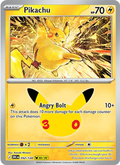 Pikachu 30TH 052 기본판 영어판 카드 이미지