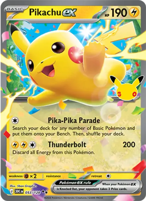 Pikachu ex 30TH 053 기본판 영어판 카드 이미지