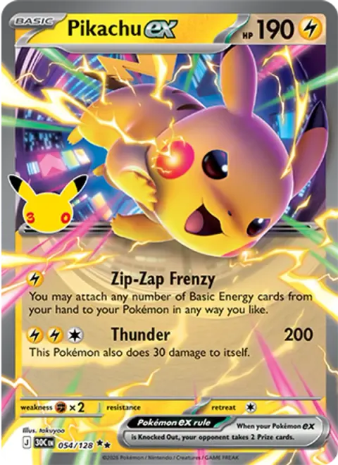 Pikachu ex 30TH 054 기본판 영어판 카드 이미지