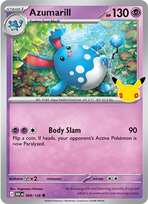 Azumarill 30TH 068 기본판 영어판 카드 이미지