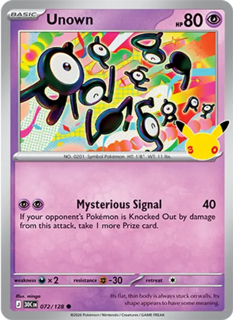 Unown 30TH 072 기본판 영어판 카드 이미지