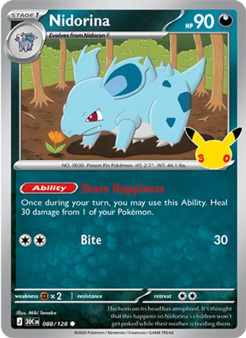 Nidorina 30TH 088 기본판 영어판 카드 이미지