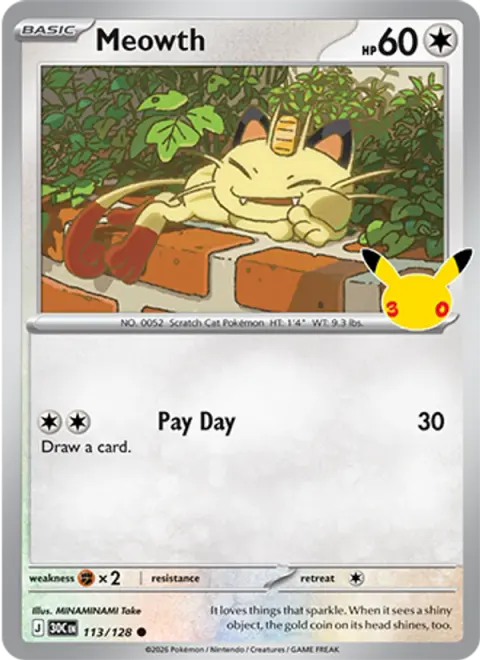 Meowth 30TH 113 기본판 영어판 카드 이미지