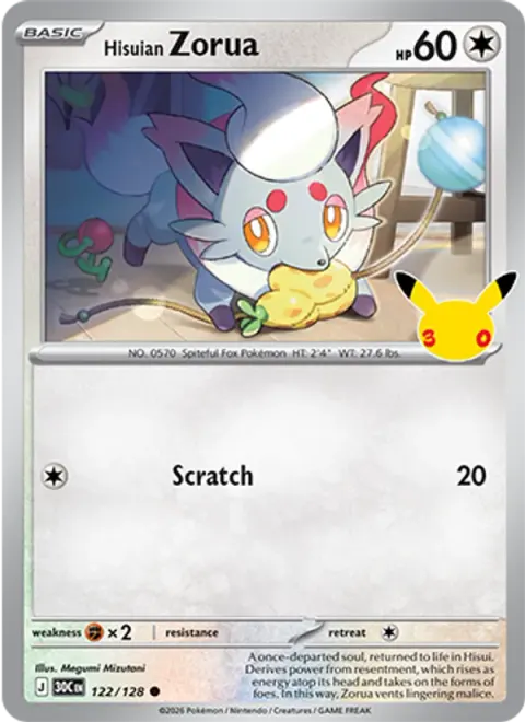 Hisuian Zorua 30TH 122 기본판 영어판 카드 이미지