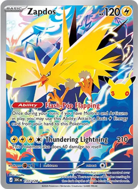 Zapdos 30TH 133 기본판 영어판 카드 이미지