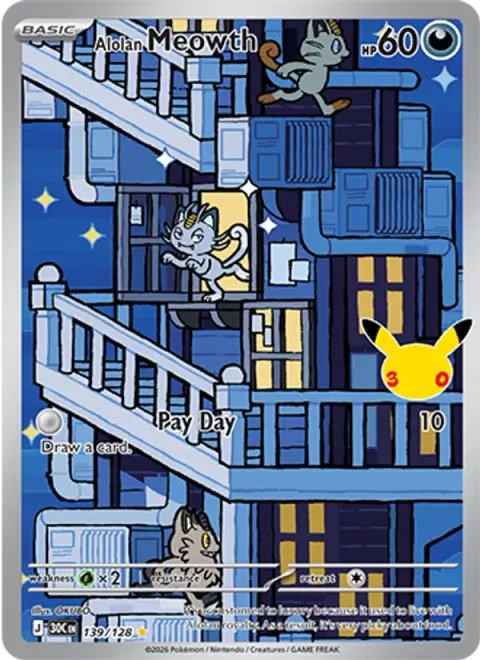 Alolan Meowth 30TH 139 기본판 영어판 카드 이미지