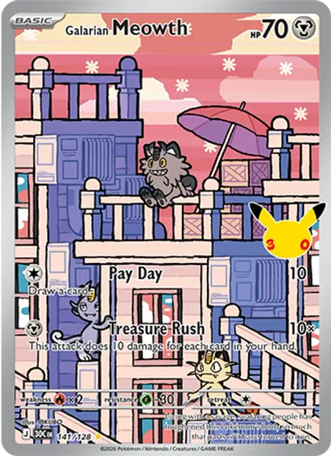 Galarian Meowth 30TH 141 기본판 영어판 카드 이미지