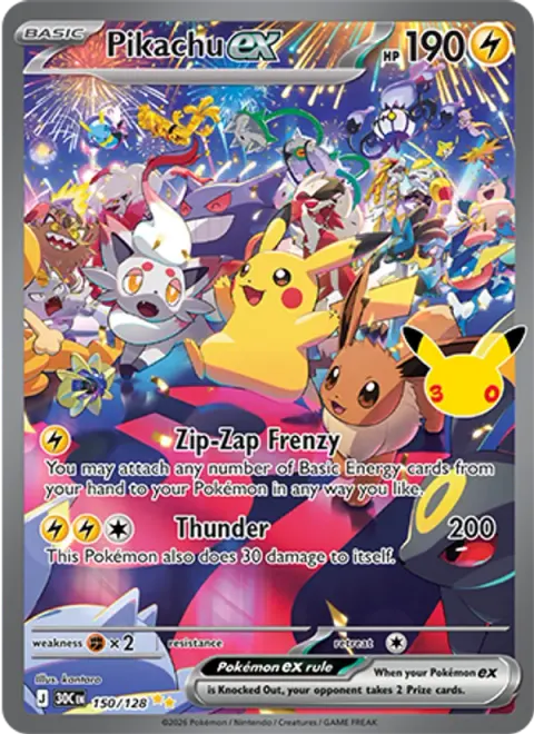 Pikachu ex 30TH 150 기본판 영어판 카드 이미지