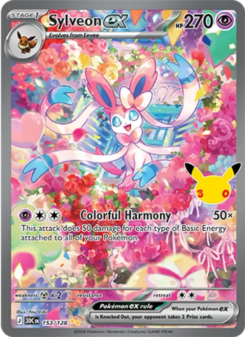 Sylveon ex 30TH 153 기본판 영어판 카드 이미지